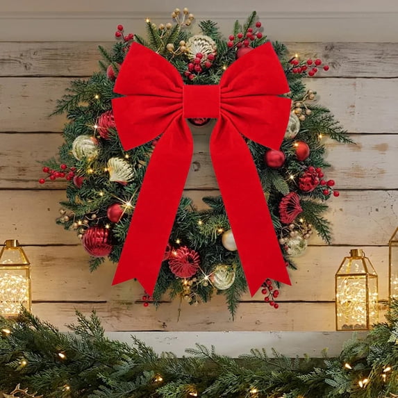 AuroraX Large Velvet Christmas Bows Festive Ribbon Bow Set Hanging ...