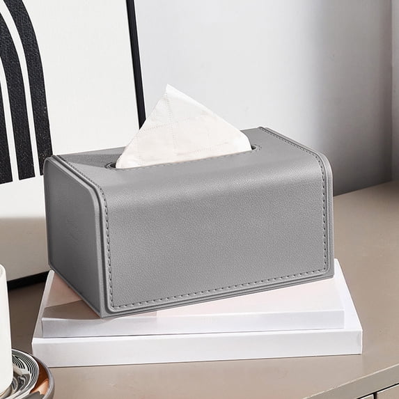 AuroraX Leather Tissue Box Cover Facial Tissue Dispenser Holder Modern Decorative Black Rectangle Tissue Box for Living Room Gray
