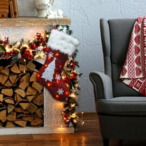 AuroraX Lights Up Red Knitted Christmas Stocking Traditional Large Plush Embroidered Reindeer Stockings 18" for Xmas Hanging Decor(Red)