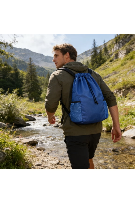 Lightweight Drawstring Backpack for Men,Blue Waterproof Small Hiking Backpack for Personal Item,Gym Rucking Backpack
