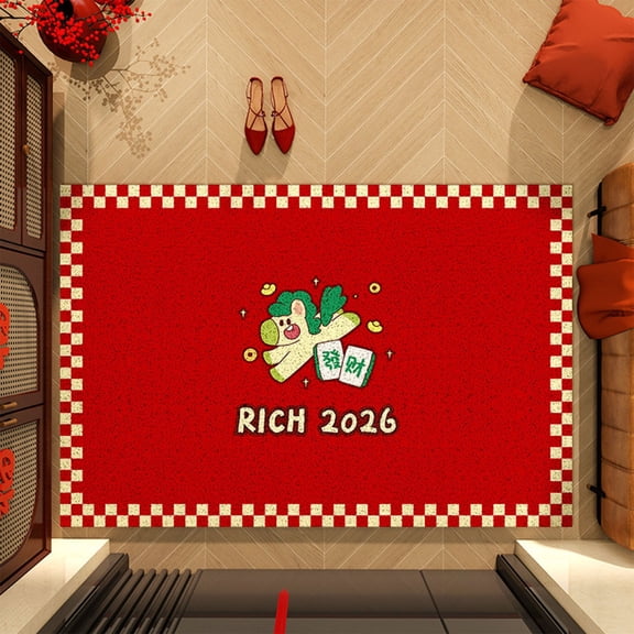 AuroraX Linen Bathroom Rugs 16" x 24" Red Soft Small Absorbent Non Slip Cute Rich Horse Bath Mat Quick Dry Washable Year Of The Horse Farmhouse Bath Rug for Bedroom Entrance Front Door