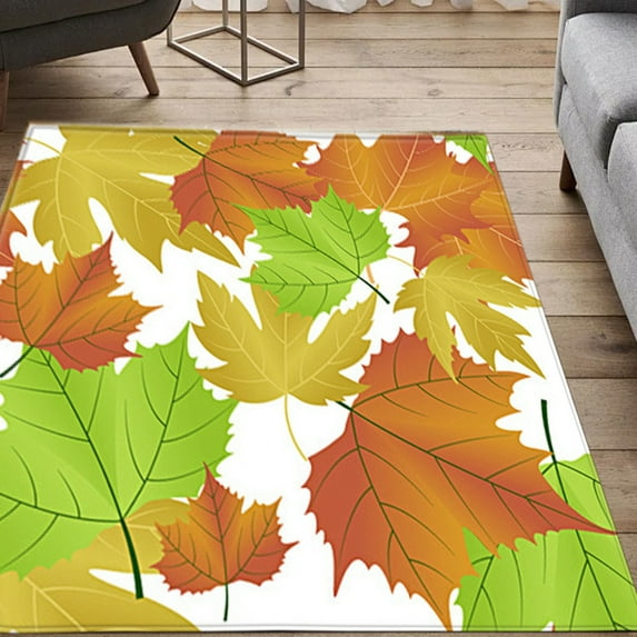 AuroraX Living Room Area Rug Fall Non-Slip Backing Thanksgiving Halloween Bath Mat Rug Maple Leaf 35x23 Inch Contemporary
