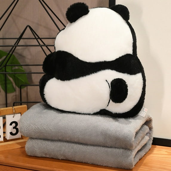 AuroraX Medium Panda Plush Pillows and Blanket Set Cute Weighted Ultrasoft Plushie for Anxiety Stuffed Animals Toys for Girls,Boys,Adults Birthday Gifts,Black