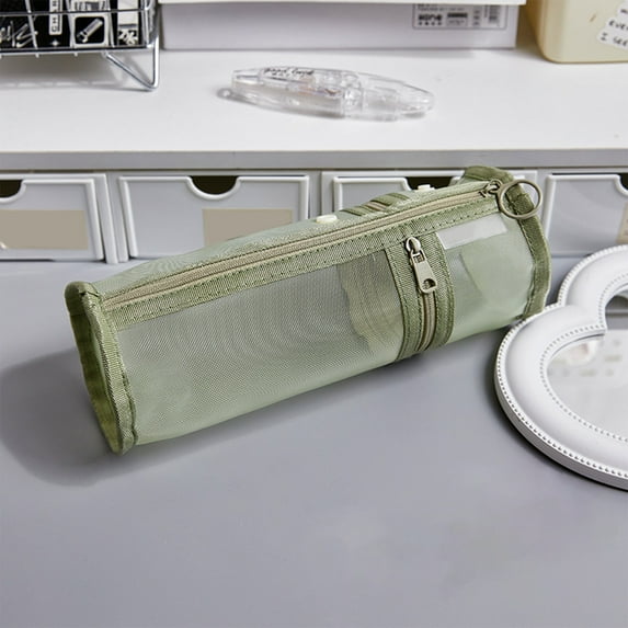 AuroraX Mesh Pencil Pouch,Green,Japanese-Style Pencil Case,Pen Bag