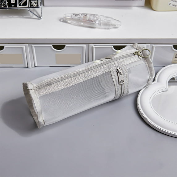 AuroraX Mesh Pencil Pouch,Japanese-Style,Gray Pencil Case,Pen Bag