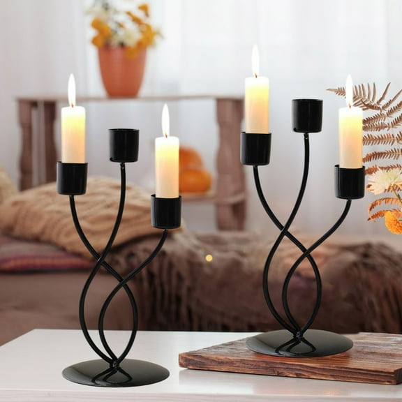 AuroraX Metal 3 Wick Taper Candle Holder Black Modern Minimalist Candlestick Holders Vintage Decorative Romantic Valentines Day Candelabra Stand Gifts for Table Centerpieces Dining Wedding Decor