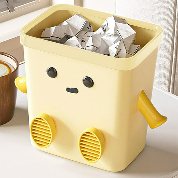 AuroraX Mini Desk Trash Can 2.3L Beige Cute Wastebaskets Plastic Modern Garbage Bin for Office and Home