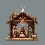 AuroraX Mini Nativity Scene Sets for Car Decor,Acrylic Vintage Hanging 2 Pcs Ornament Outdoor Christmas Decor