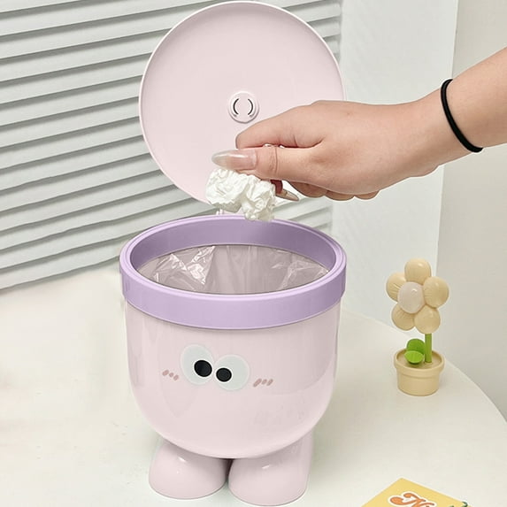 AuroraX Mini Trash Can with Swing Lid 1 Gallon Desk-Top WasteBasket Bedroom Slim Round Bathroom Trash Bin -Pink