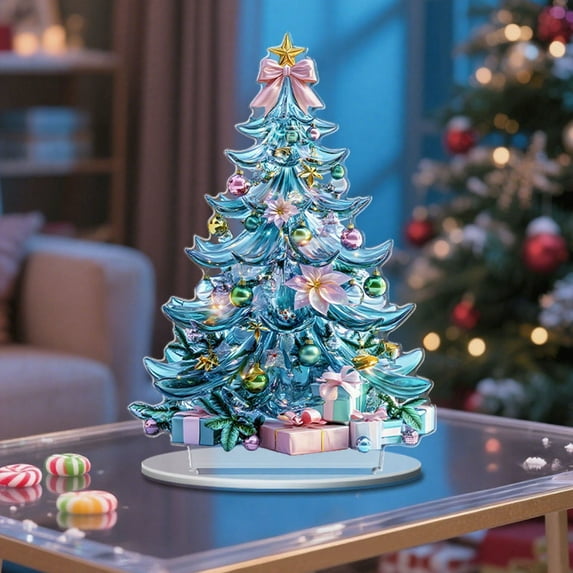 AuroraX Minimalist Christmas Decoration Decorative Acrylic Winter Figurine Rotates 360° Iridescent Christmas Trees for Birthday,Xmas Gifts,Desktop Decor