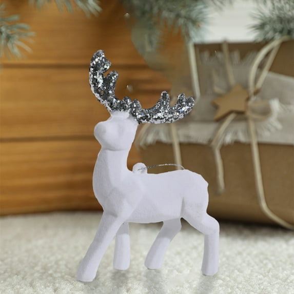 AuroraX Minimalist Christmas Decoration Plastic White Hanging Cute Keepsake Ornaments Decorative Glitter 2025 3.3" Deer for Xmas Gifts,Indoor,Christma Tree Decor