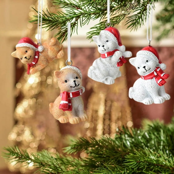 AuroraX Minimalist Christmas Decoration Set Cute Mini 4 Pcs Keepsake Ornaments Hanging Resin Pastel for Christma Tree,Xmas Gifts Decor