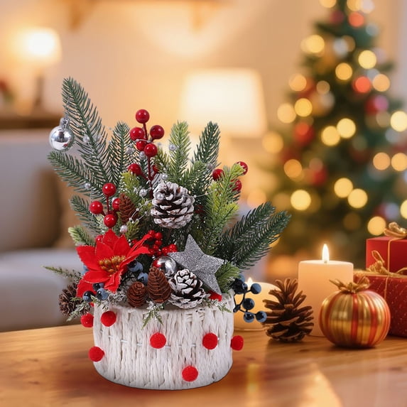 AuroraX Modern Christmas Decoration Decorative Creative Plastic Fake Flower Figurines Pastel Berry Linen Branch Insert for Office,Table Decor