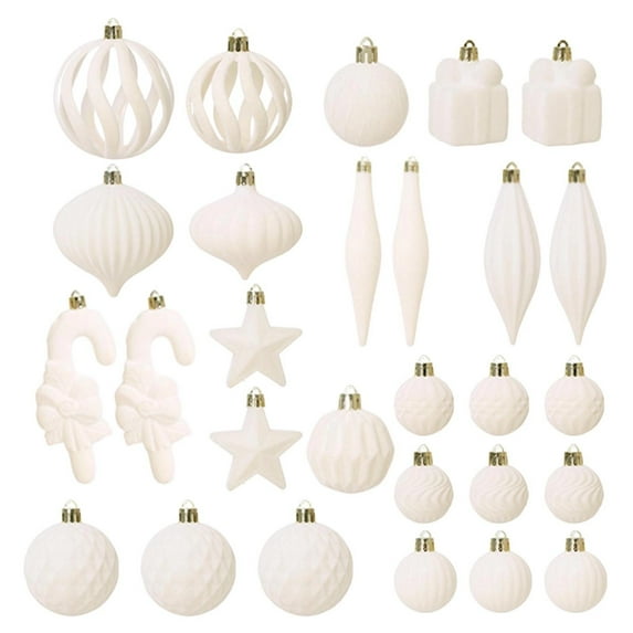 AuroraX Modern Christmas Decoration Set Hanging 28 Pcs Beige Plastic Keepsake Ornaments Iridescent Decorative for Birthday,Xmas Gifts,Tree Decoration Decor