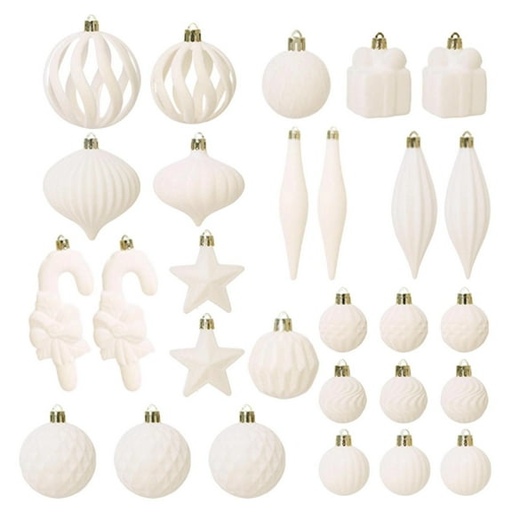 AuroraX Modern Christmas Decoration Set Hanging 28 Pcs Beige Plastic Keepsake Ornaments Iridescent Decorative for Birthday,Xmas Gifts,Tree Decoration Decor