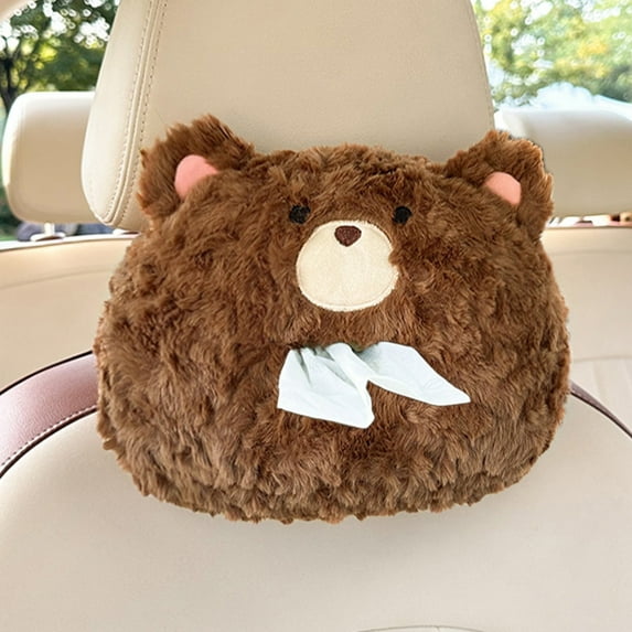 AuroraX Modern Tissue Box Cover Decorative Cute Coffee Napkin Holder Funny Hanging Fleece Plush Bear Paper Organizer Dispenser for Car Headrest Decoration