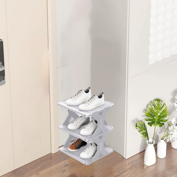 AuroraX Narrow Shoe Rack for Front Door 3 Tier,Plastic Vertical Shoe Rack Organizer 3 Pair Shoe Storage Containers Free Standing