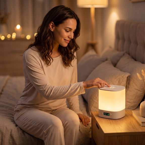 AuroraX Night Light Battery Powered Lamp Smart Digital Clock Bedside Lamp Remote Control Dimmable Timer Rechargeable Bedroom Decorative Lamp White