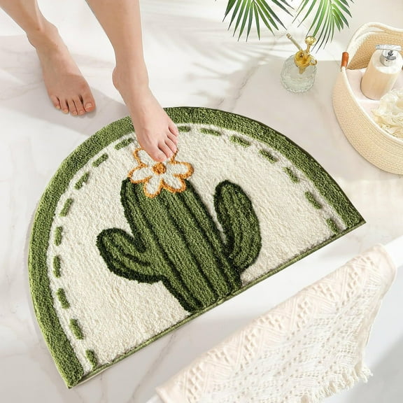 AuroraX Non-Slip Backing Bath Mug Rug Thick Absorbent Cute Bathroom Mat Rug 15x23 Inch Art Deco Semi-Circular