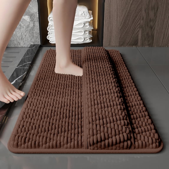 AuroraX Non-Slip Backing Bathroom Rug Thick Brown Absorbent Chenille Bath Mat Rug Machine Washable Bohemian 15x23 Inch Wipeable Foot Back