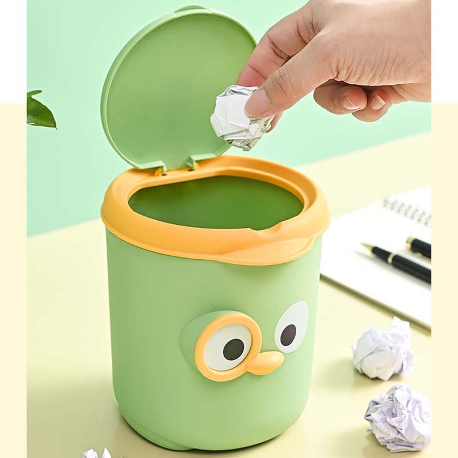 AuroraX Office Trash Can 1 Gallon with Swing Lid Desk-Top Waste Basket Tiny Bedroom Round Kitchen Trash Can -Green