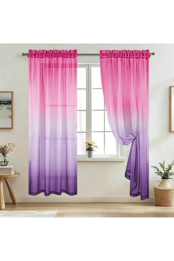 Ombre Sheer Curtains Two Tone Window Drapes Light Filtering Rod Through 52x84 Inches Breathable Single Sheer Curtain Panel for Bedroom Purple