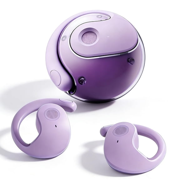AuroraX Open Ear Earbuds for Commuting Sport Earhook Earbuds with Mic IPX5 USB-C Secure Fit 40H Battery Earbuds Purple