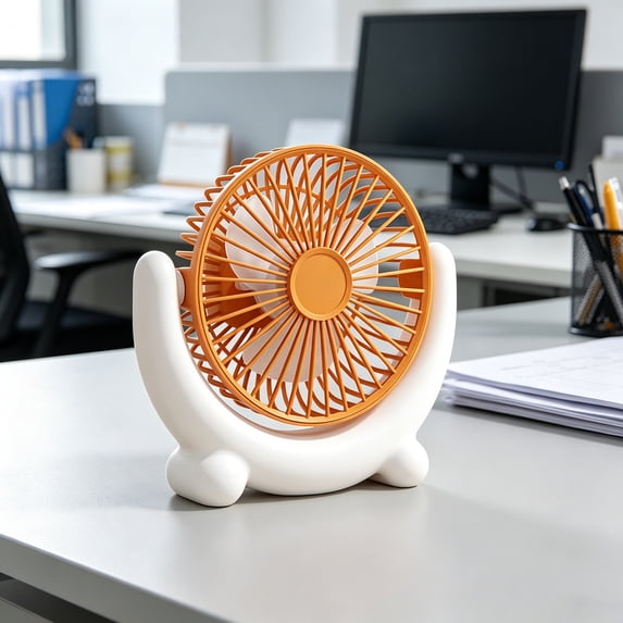 AuroraX Orange Desk Fans Personal Cooling Small Fan Portable Rechargeable Quiet Adjustable Speeds Strong Airflow Desktop Fan for Office