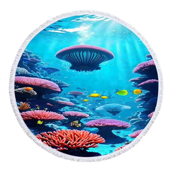 AuroraX Outdoor Round Printed Beach Blanket with Boho Tassels Sandproof & Quick Drying Foldable Large(60" x 60") Portable Beach Towel Cute Machine Washable Picnic Mat for Camping Grass Park Travel