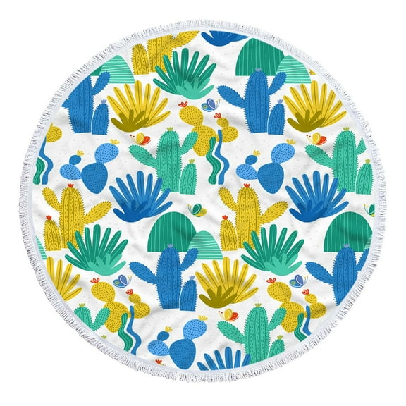 AuroraX Outdoor Round Printed Beach Blanket with Boho Tassels Sandproof & Quick Drying Foldable Large(60" x 60") Portable Beach Towel Machine Washable Cute Picnic Mat for Camping Grass Park Travel