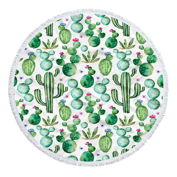 AuroraX Outdoor Round Printed Beach Blanket with Boho Tassels Sandproof & Quick Drying Large(60" x 60") Foldable Portable Beach Towel Cute Machine Washable Picnic Mat for Camping Grass Park Travel
