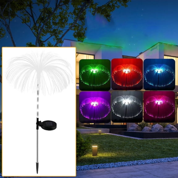 AuroraX Outdoor Solar Lights for Yard Decorative Night Light Battery Powered Lamp Color Changing LED Fiber Optic 2 Pack Waterproof Patio Lawn Garden Decor White