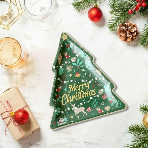 AuroraX Paper 10 Pcs Plates Christmas Tree 10 inch Party Disposable Plates Set Dessert Party Christmas Decorations