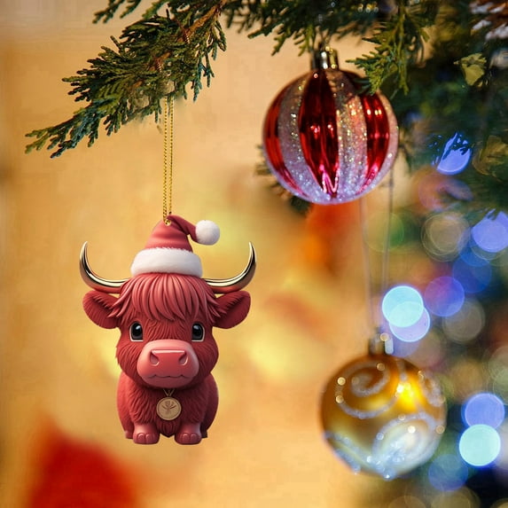 AuroraX Personalized Christmas Decoration Hanging Minimalist 2d Acrylic Xmas Ornaments Neutral 2025 Decorative Cow for Indoor,Christma Tree Decor