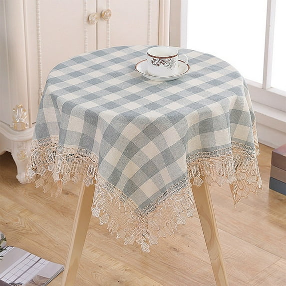 AuroraX Picnic Round Tablecloth Party Outdoor Table Cloth Blue Gingham 35x35in Table Cover