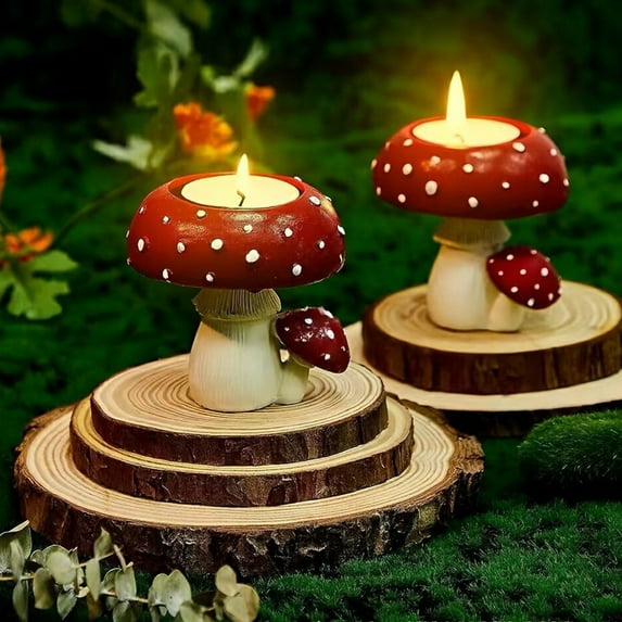 AuroraX Pillar Candle Holder Fall Vintage Decorations,Rustic Mushrooms Decorative Sculpture Candle Holder,Table Centerpiece Bedroom Home Living Room Decor