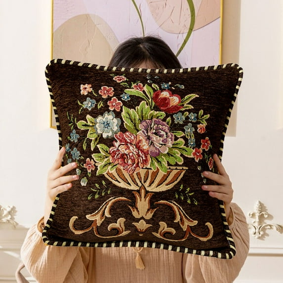 AuroraX Pillow Covers 18x18 Retro decor Brown Cotton Flower Pillow Cases Throw Pillow Covers Bedroom Decor Fall Gifts For Women Mom