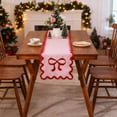 thumbnail image 1 of AuroraX Pink Christmas Table Runner 72 Inches Long Cute Bow Print Christmas Table Runner Ruffled Edge Xmas Winter Traditional Merry Dining Table Runner Decor for Home Party, 1 of 6
