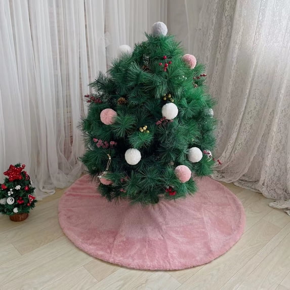 AuroraX Pink Sequin Christmas Tree Skirt Plush Soft Tree Mat 35" for Xmas Holiday Part Home Indoor Decorations