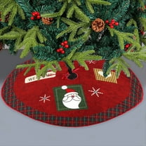 AuroraX Plaid Cute Plush Christmas Tree Skirt Red Merry Xmas Tree Mat 35" for Artificial Trees