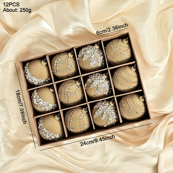 AuroraX Plastic Christmas Decoration 12 Pcs Yellow Hanging Minimalist Ball Ornaments Neutral Decorative Flocking Painted for Xmas Gifts,Christma Tree Decor