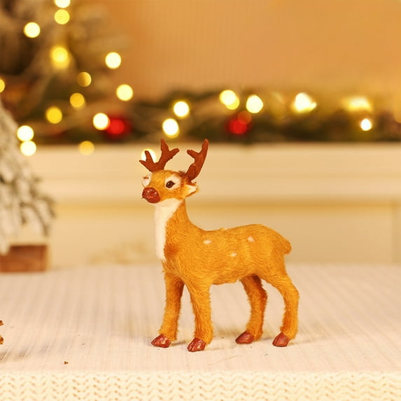 AuroraX Plastic Christmas Decoration Minimalist Mini Small Brown Elks Figurines Pastel Decorative for Office,Desktop,Xmas Gifts Decor