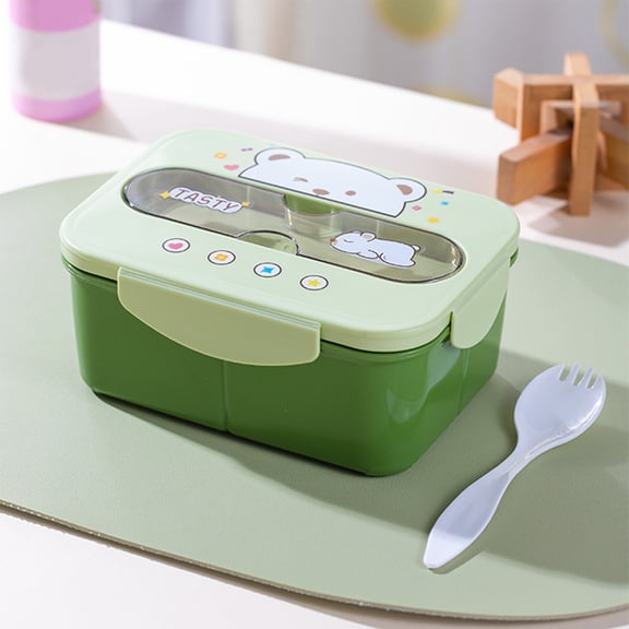 AuroraX Plastic Lunch Boxes for Men,Sturdy Cooler Work Snack Containers with Forks,Divided 3 Compartments Microwave Safe Square Hot Food Green