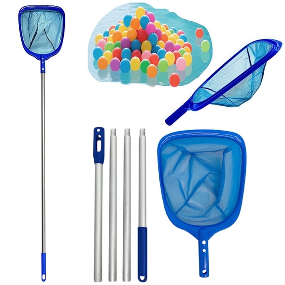 AuroraX Pool Leaf Skimmer Pool Net Telescopic Pole Aluminum Summer Ready Nylon Mesh Pool Cleaning Accessories Blue