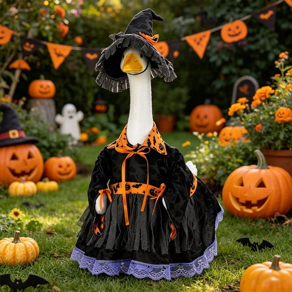 AuroraX Porch Goose Clothes Set 17 19 inch 23 inch Porch Goose Fall Outfit Sets Witch Dress Hat Kit Personalised Gothic Decorations Party Porch Goose Accessories Summerween Party Decorations