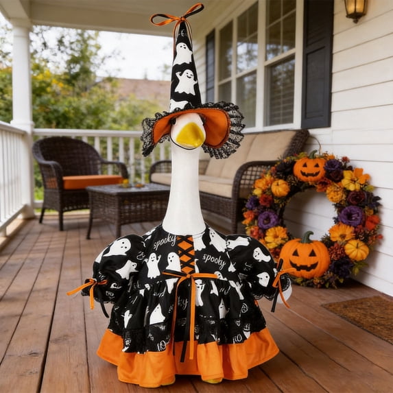 AuroraX Porch Goose Clothes Set 17 19 inch 23 inch Porch Goose Fall Outfit Sets Witch Dress Hat Kit Personalised Porch Goose Accessories Lawn Garden Decor