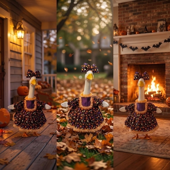 AuroraX Porch Goose Clothes Set 17 19 inch 23 inch Porch Goose Halloween Outfit Autumn Pumpkin Dress with Hat Funny Porch Goose Accessories Lawn Garden Decor