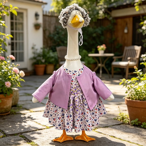 AuroraX Porch Goose Clothes Set 23" 17 19 inch Lady Goose Outfit 23" 19" Summer Pattern Lawn Garden Decor Seasonal Porch Duck Clothing Happy Retirement Gift for Woman