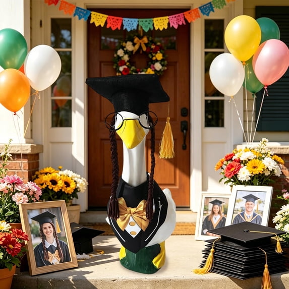 AuroraX Porch Goose Outfits 23 inch Goose 19" Porch Goose Clothes Set 2026 Graduation Summer Outdoor Lawn Garden Decor Goose Decor Yellow
