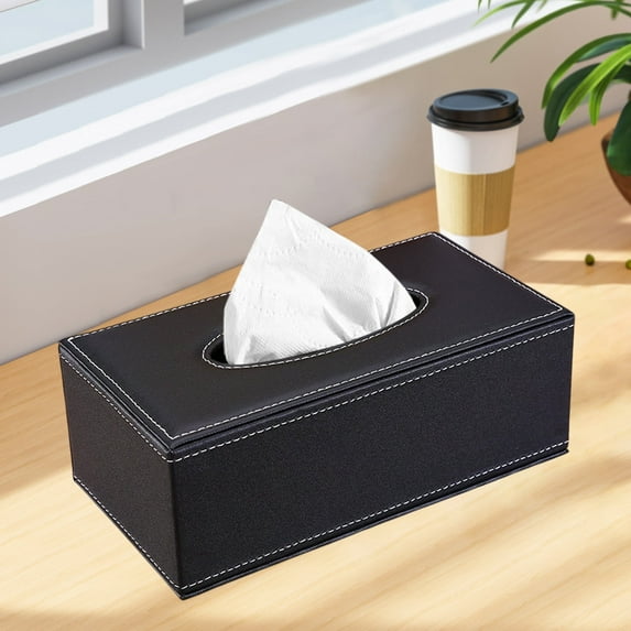 AuroraX Pu Leather Tissue Box Cover Stylish & Minimalist Black Rectangle Cube Tissue Box Holder Decorative Contemporary High Grade Feeling Napkin Dispenser for Bedroom,Living Room,Vanity